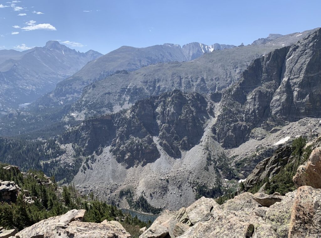 View above Emerald Lake from the Flat Top Mountain trail