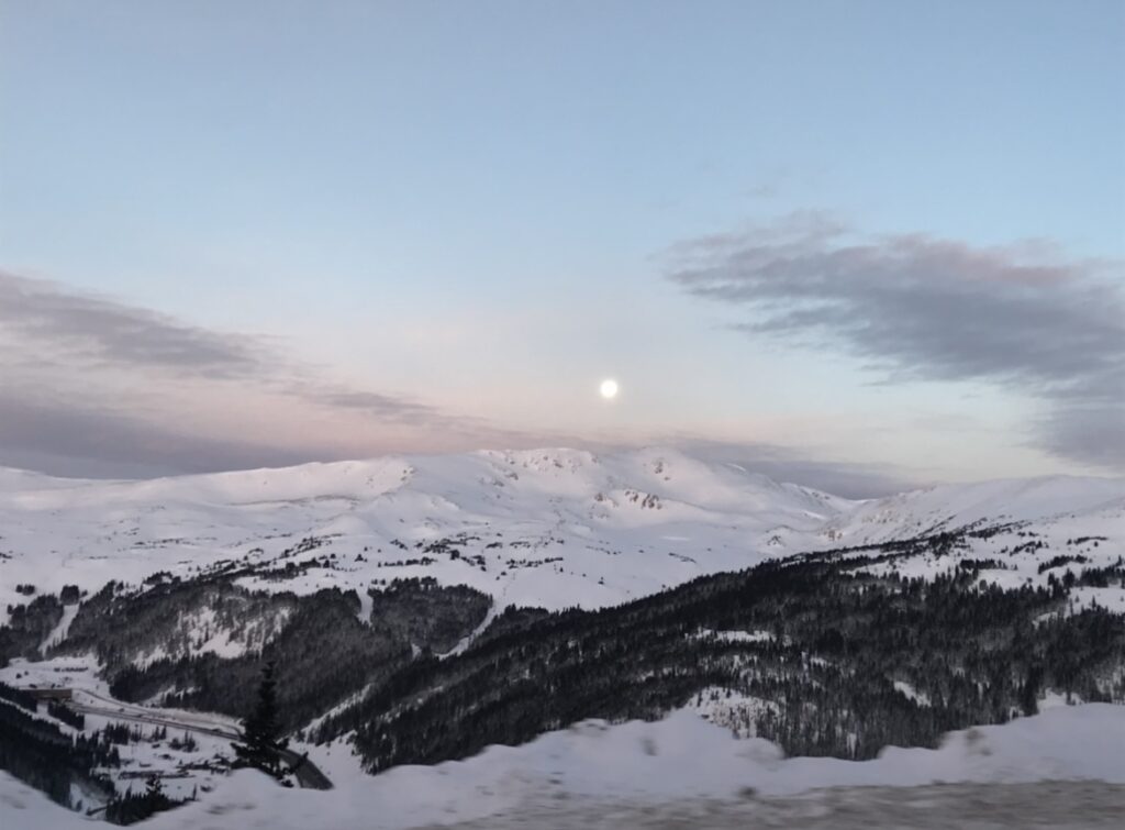 sunrise while driving to ski in Colorado